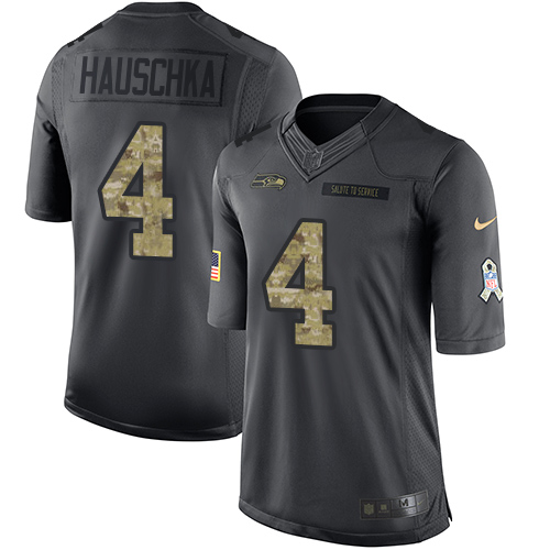 Men's Limited Steven Hauschka Nike Jersey Black - #4 2016 Salute to Service NFL Seattle Seahawks